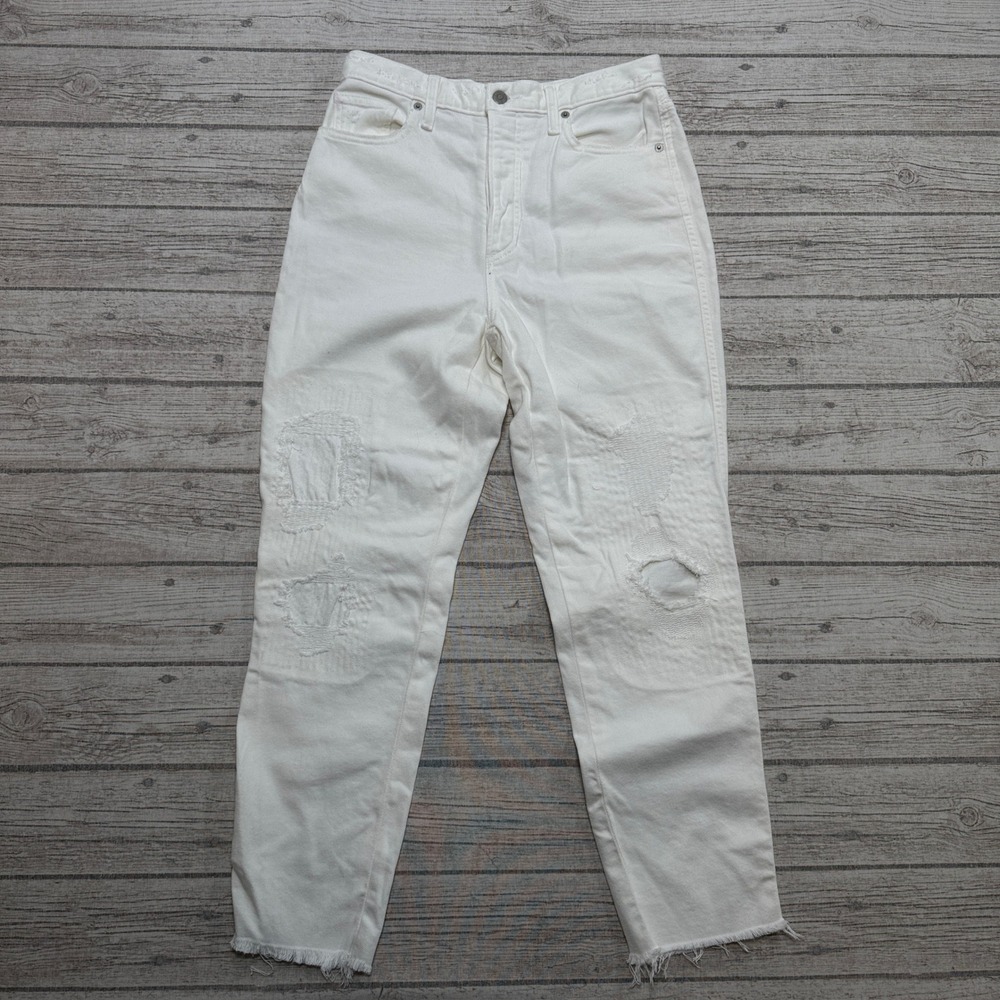Lucky Brand Jeans Women's 8/29 White Denim Button Fly High Rise Tapered Raw Hem